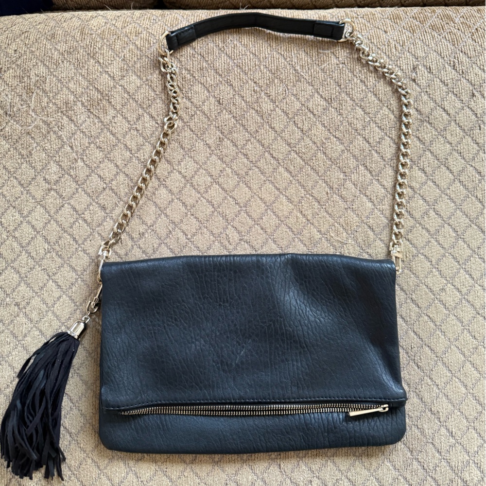 Express Black Shoulder Bag with Chain and Tassel